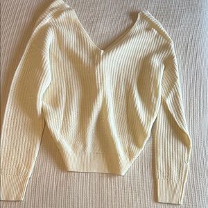Fashion Nova Cream V-Neck Women's Sweater Open Back Design